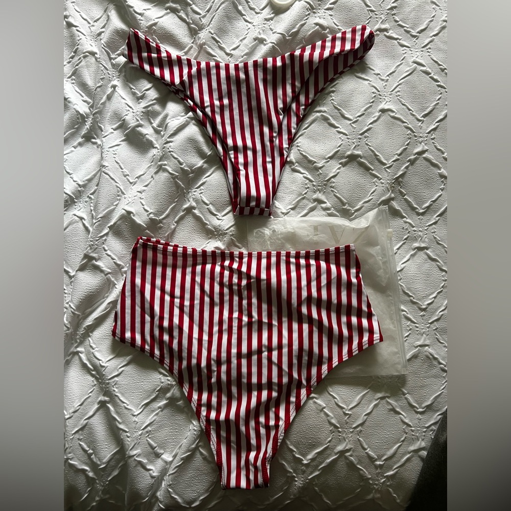 SHEIN Red and White Striped swim bottoms